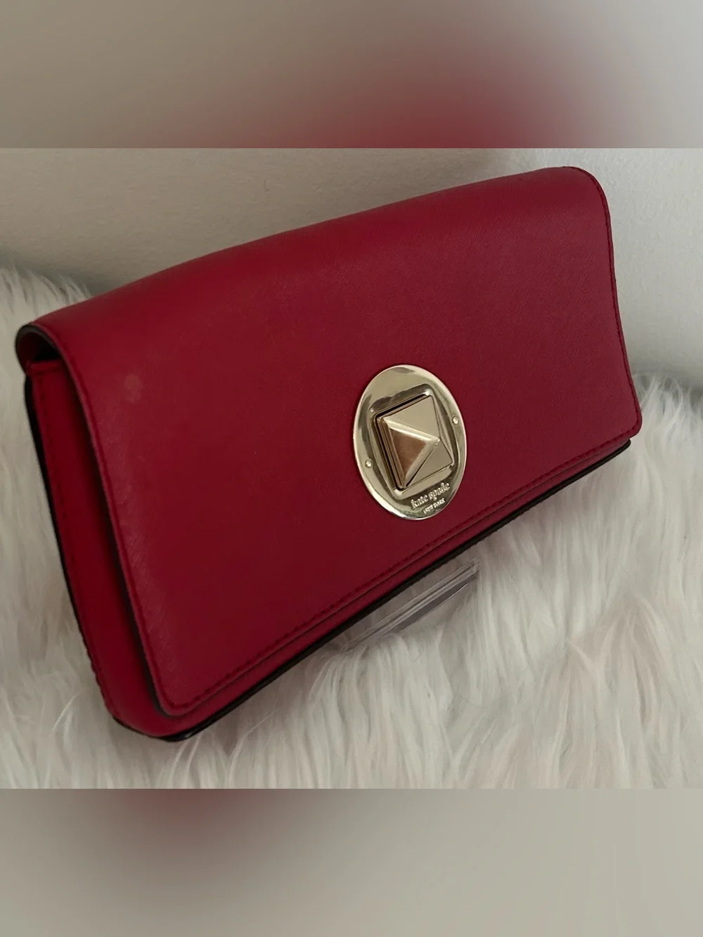 Kate Spade New York Red Saffiano Leather Turnlock Envelope Clutch Wallet